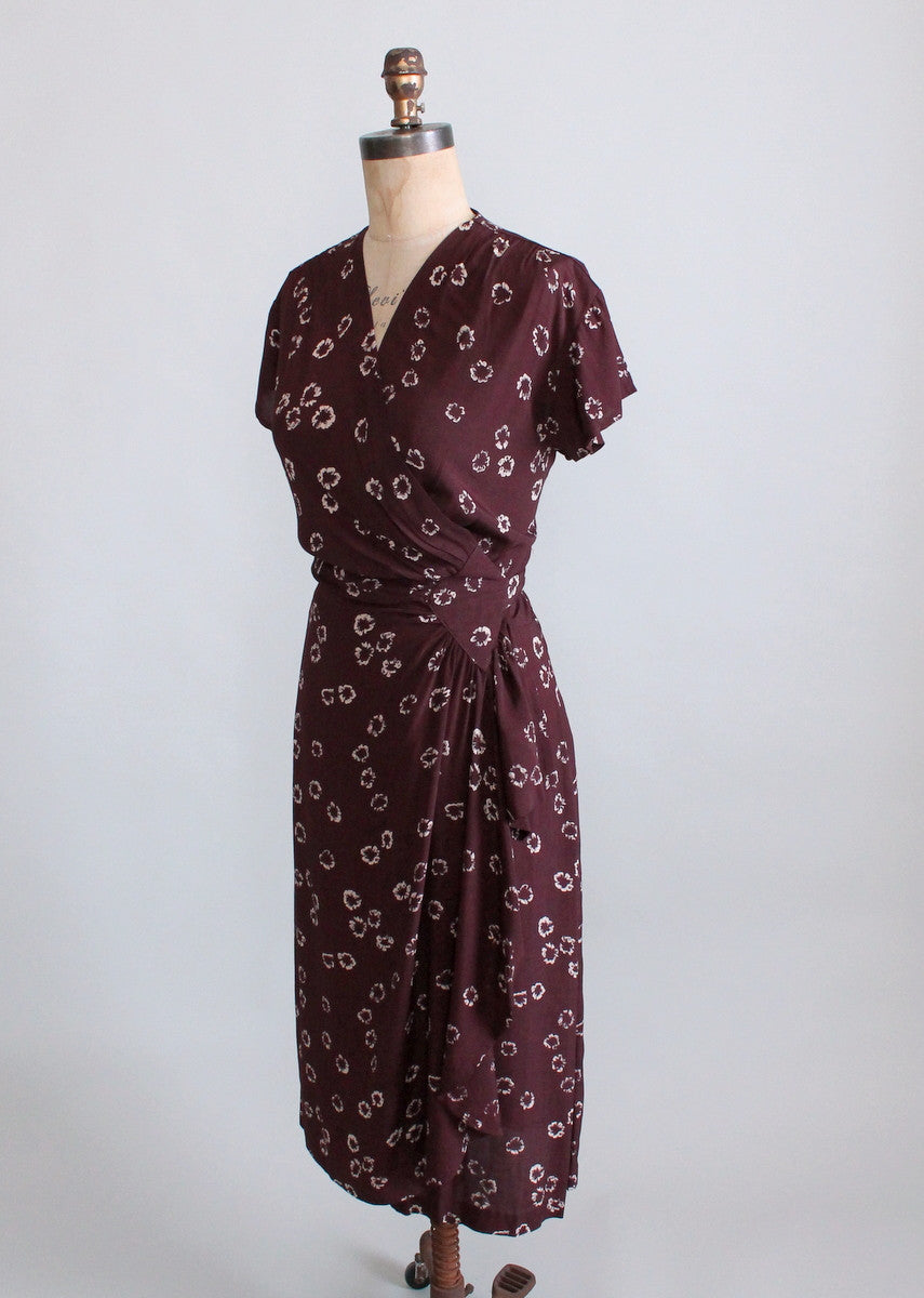 Vintage 1940s Brown Rayon Wrap Dress ...
